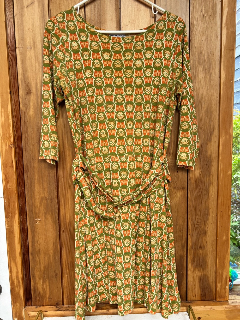 Blue Platypus Retro Cat Girl Character Print Mod A-Line Dress Large